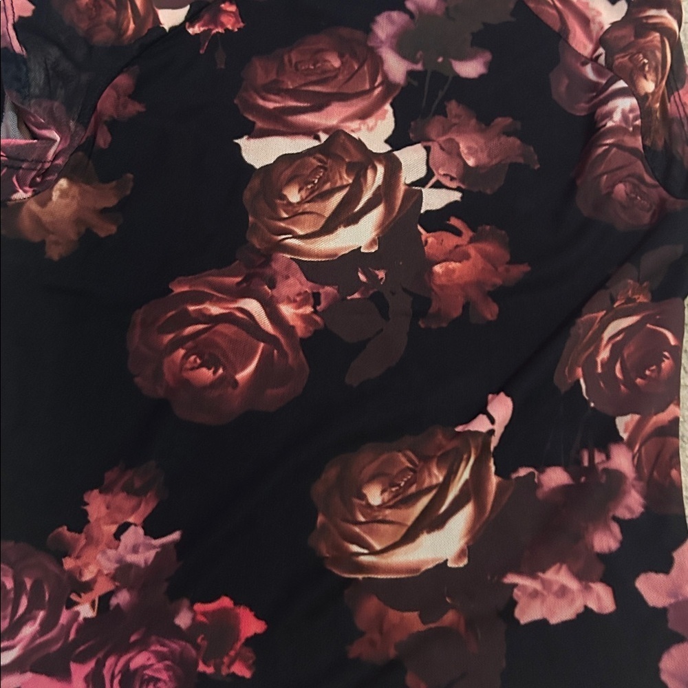 Whimsigoth Twik Black and Pink romantic Floral Mesh sleeves Tie Up Crop Top - Picture 8 of 8